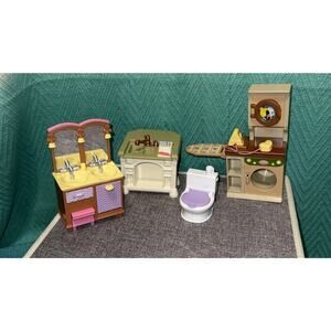 Fisher Price Loving Family Laundry Center Washer Dryer Iron Set & Bathroom